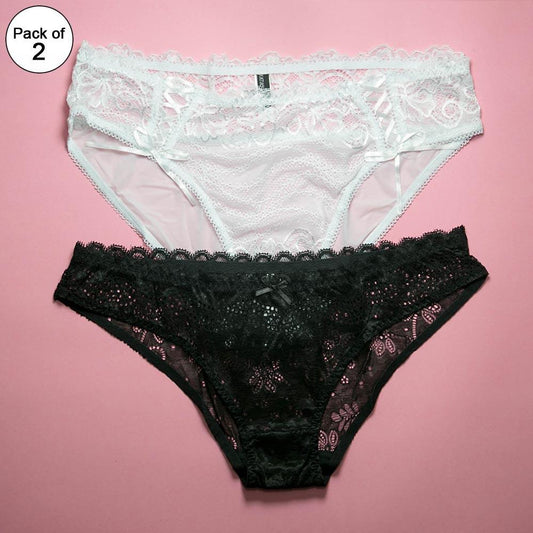 Pack of 2 - Fancy Panties For Women - Black & White